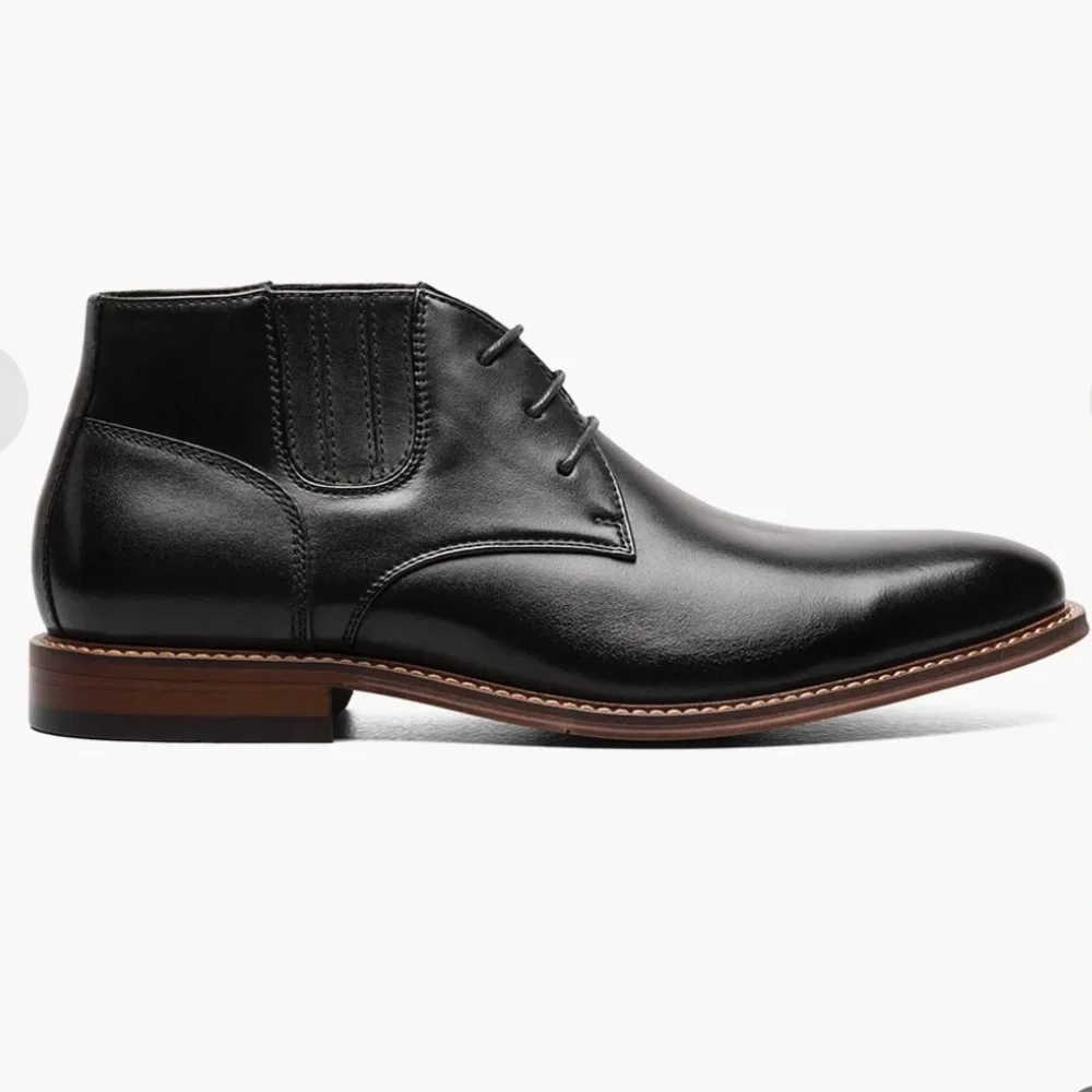 Stacy Adams Black Leather Maxwell Chukka Boot 9 1/2 W Lace Up Plain Toe
